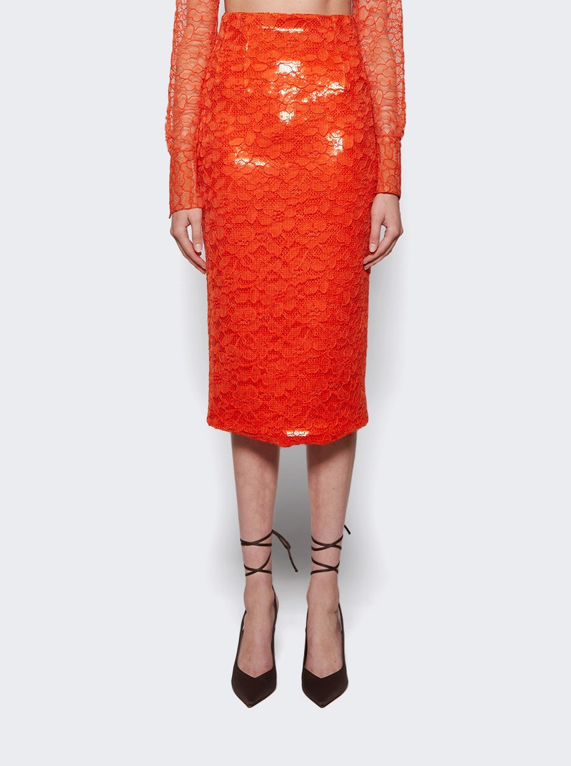 Sequin Lace Pencil Midi Skirt Orange 3