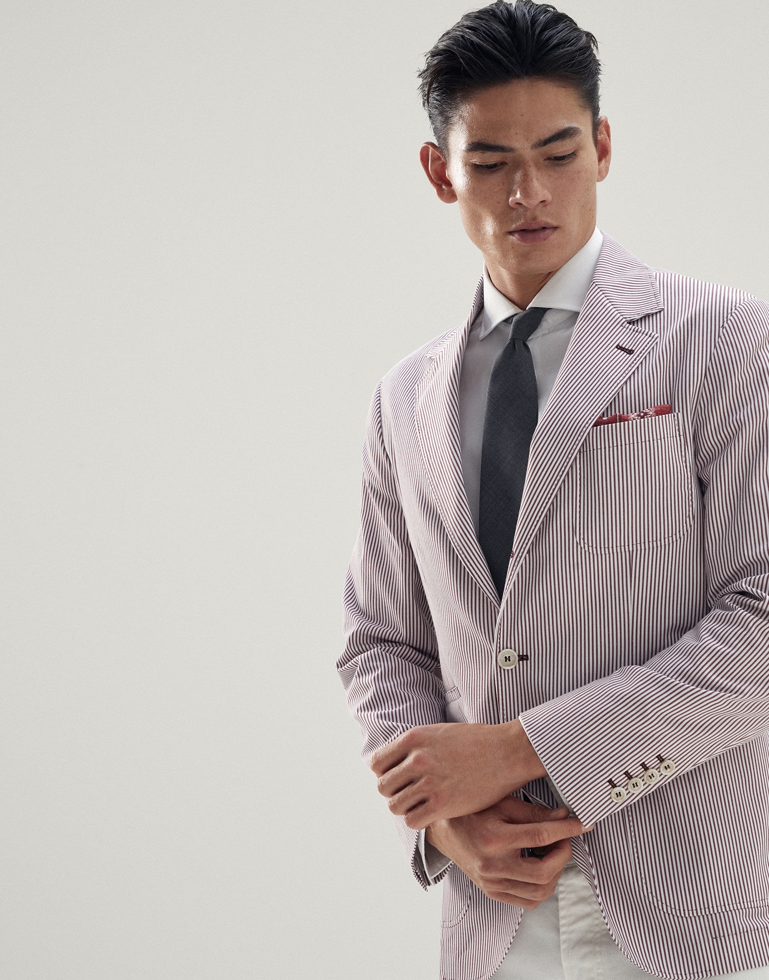 Striped comfort cotton deconstructed blazer with patch pockets - 4
