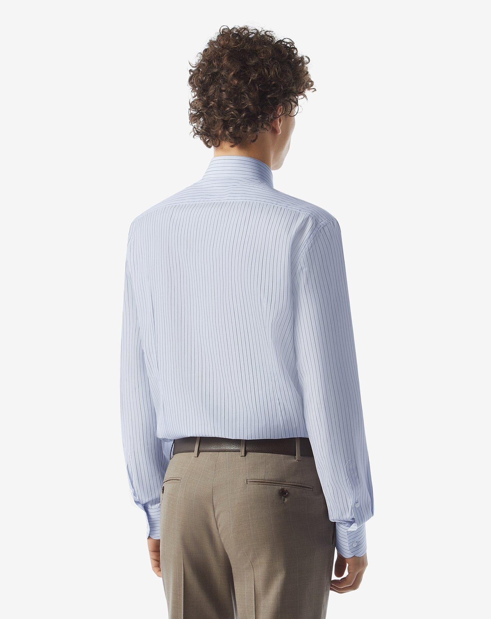 Striped light blue and black cotton shirt - 3