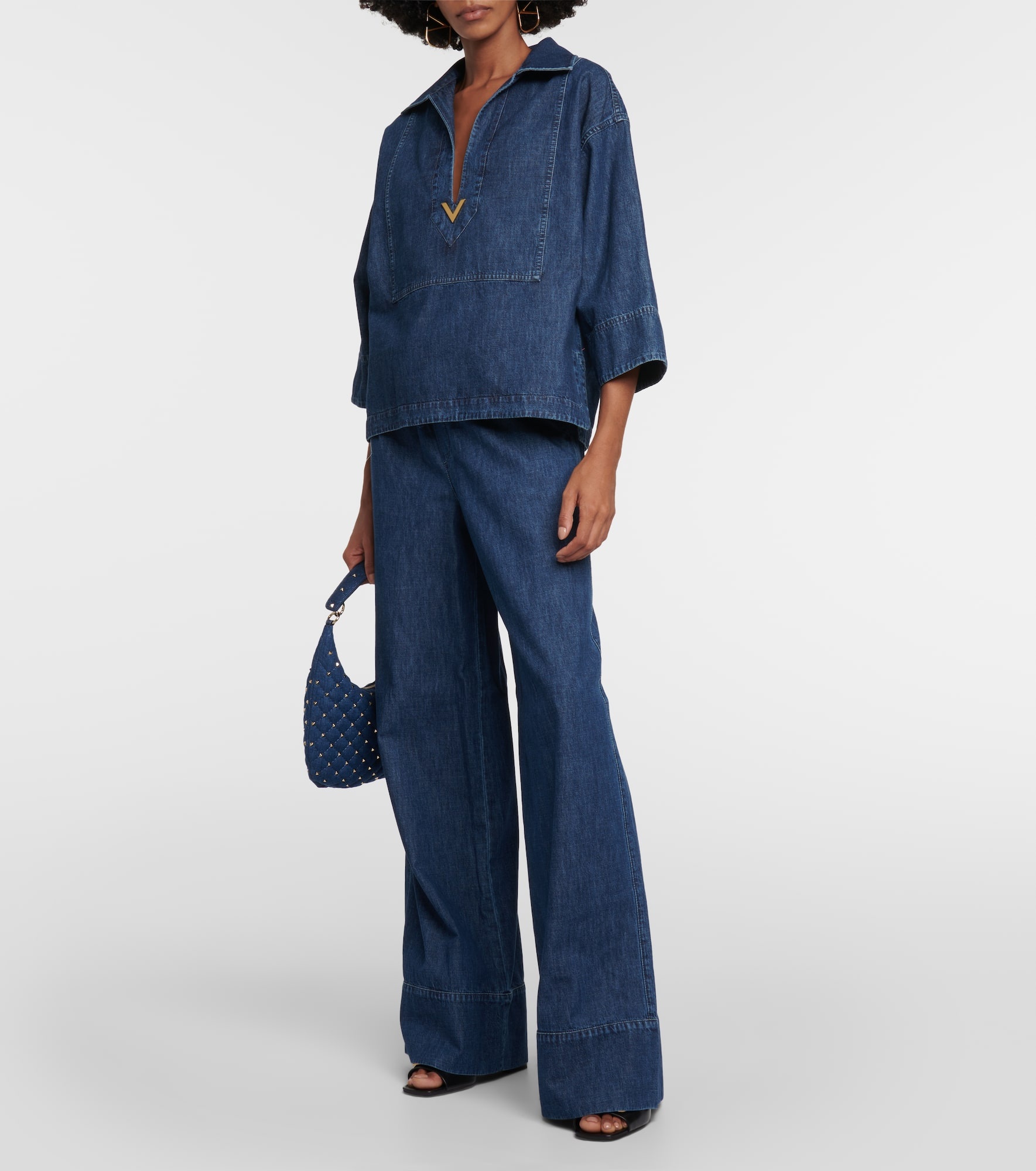 High-rise chambray wide-leg jeans - 2