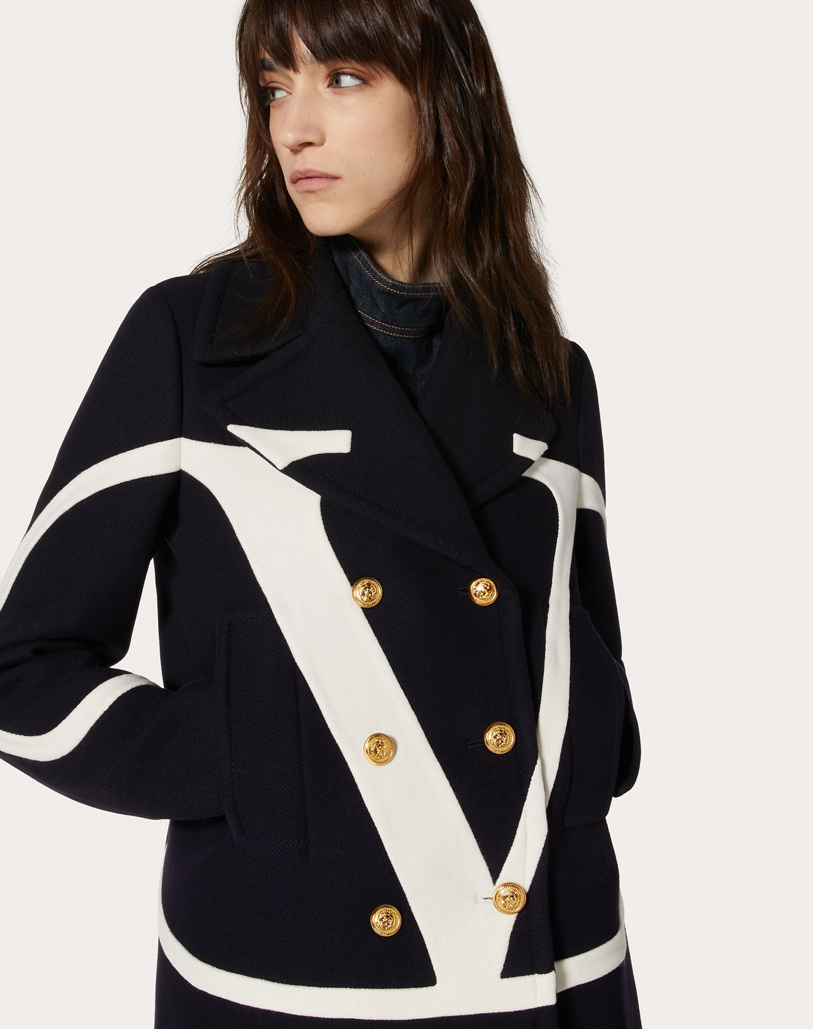 VLogo Signature Drill Drap Pea Coat - 5