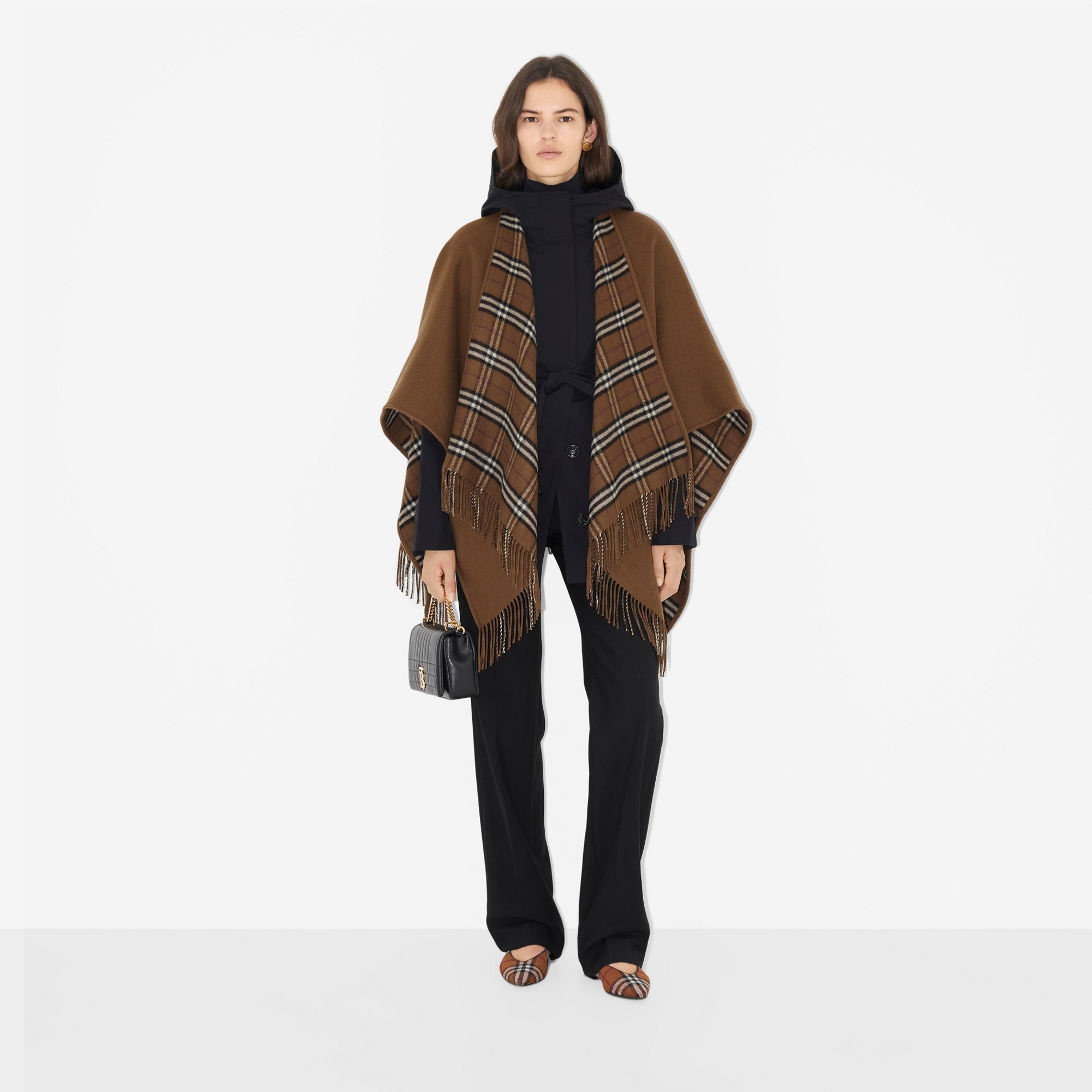 Reversible Check Wool Cape - 2