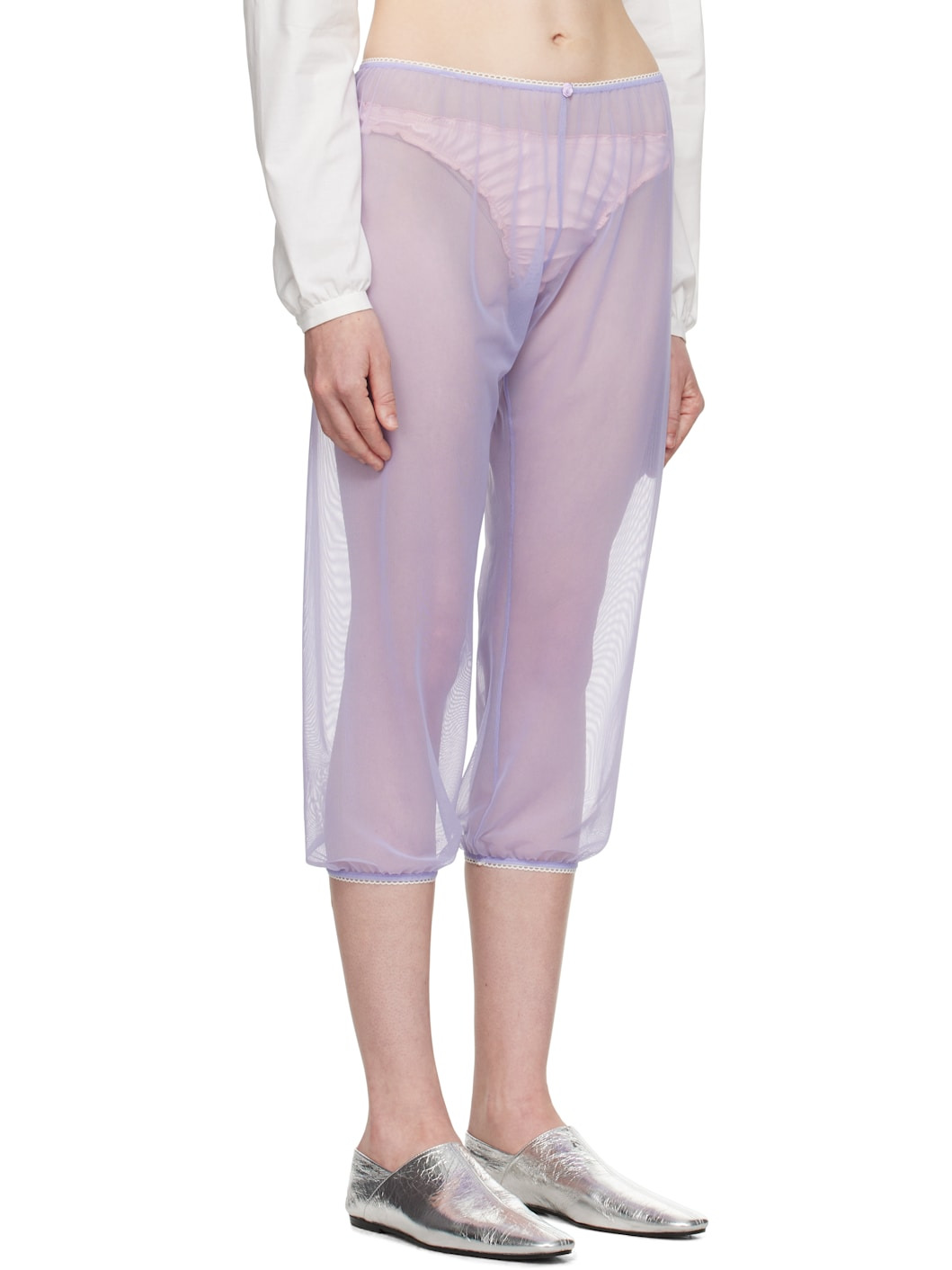 Purple Stretch Tulle Sleep Capri Trousers - 2