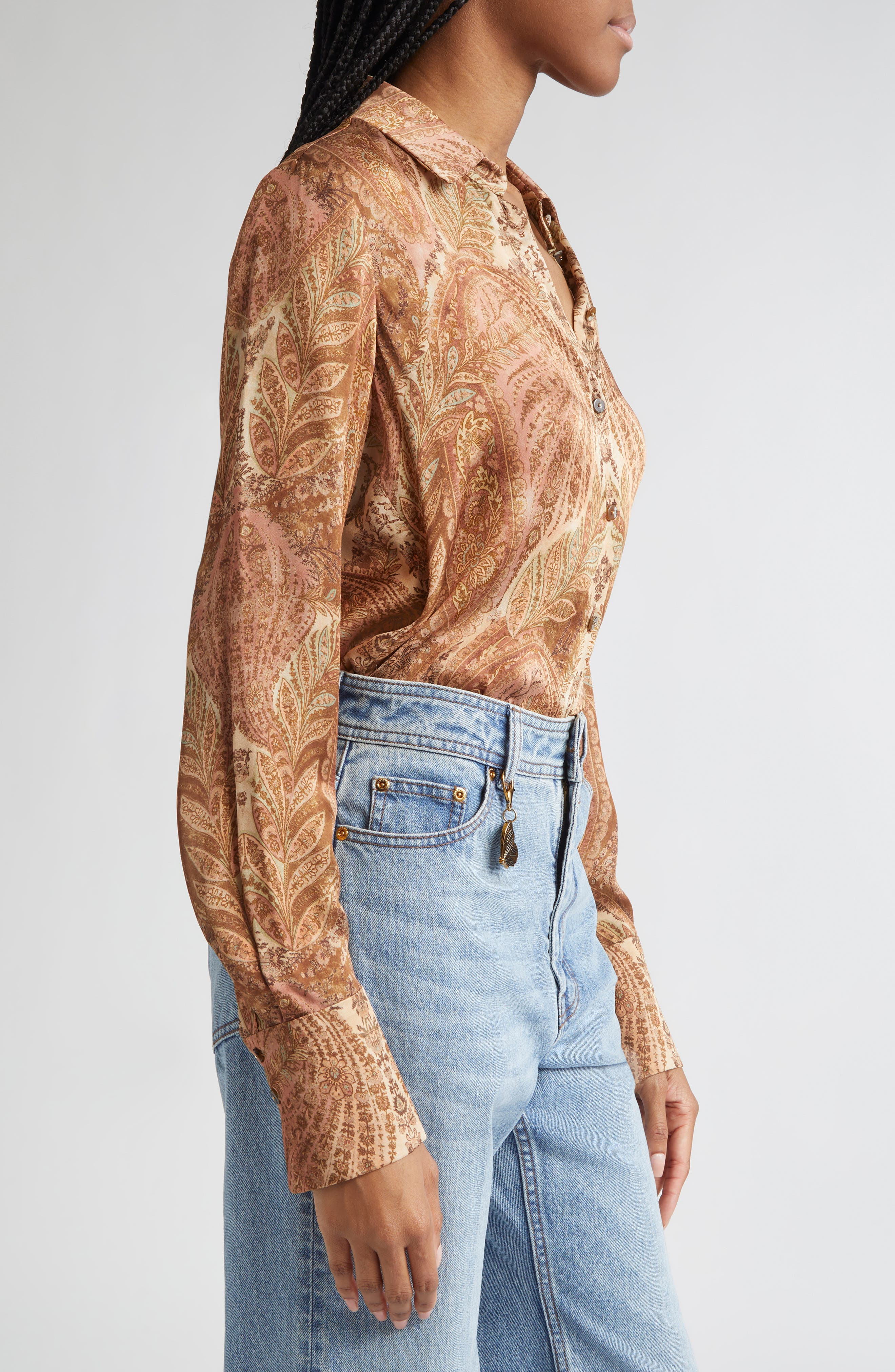 Zimmermann Hypnotic Silk Button-Up Shirt in Cream Paisley at Nordstrom - 3