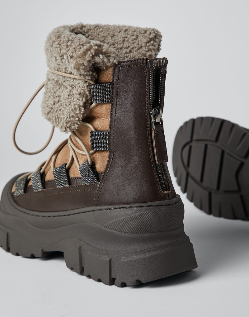 Suede, calfskin and curly shearling boots with monili 3