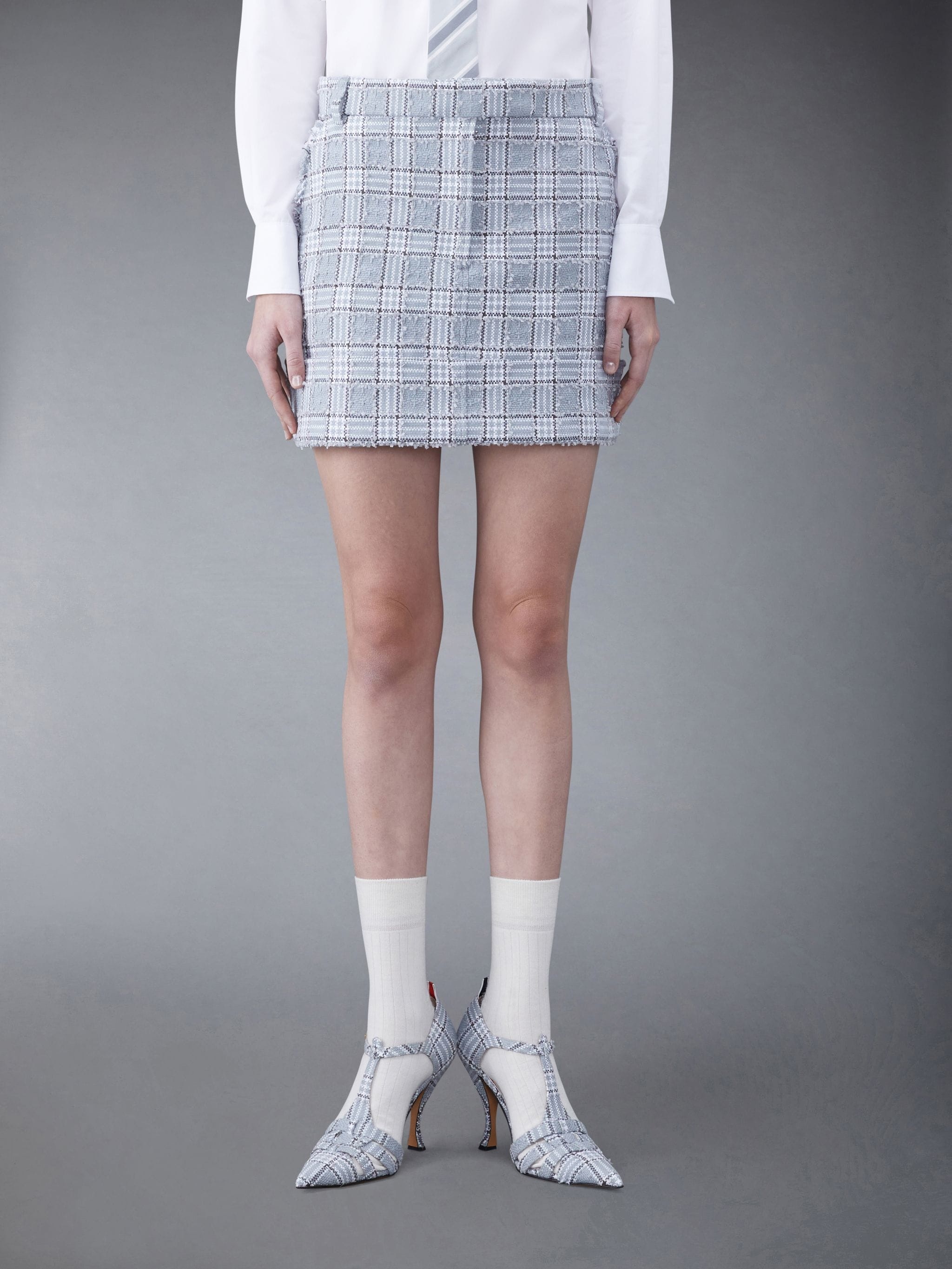 Prince of Wales Check Tweed Frayed Sack Mini Skirt - 1