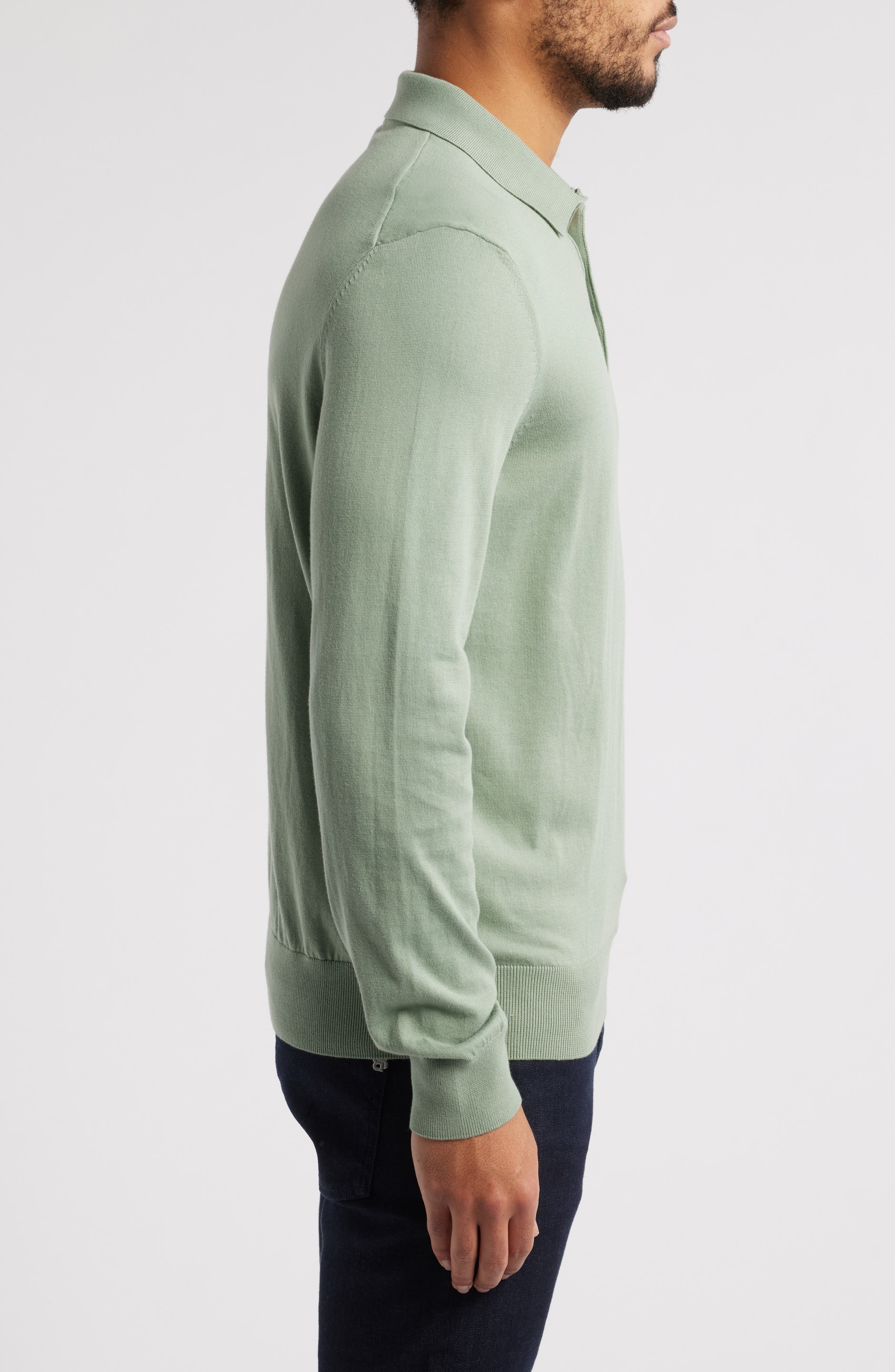 BOSS Gemello Cotton Polo Sweater in Light Green at Nordstrom - 3