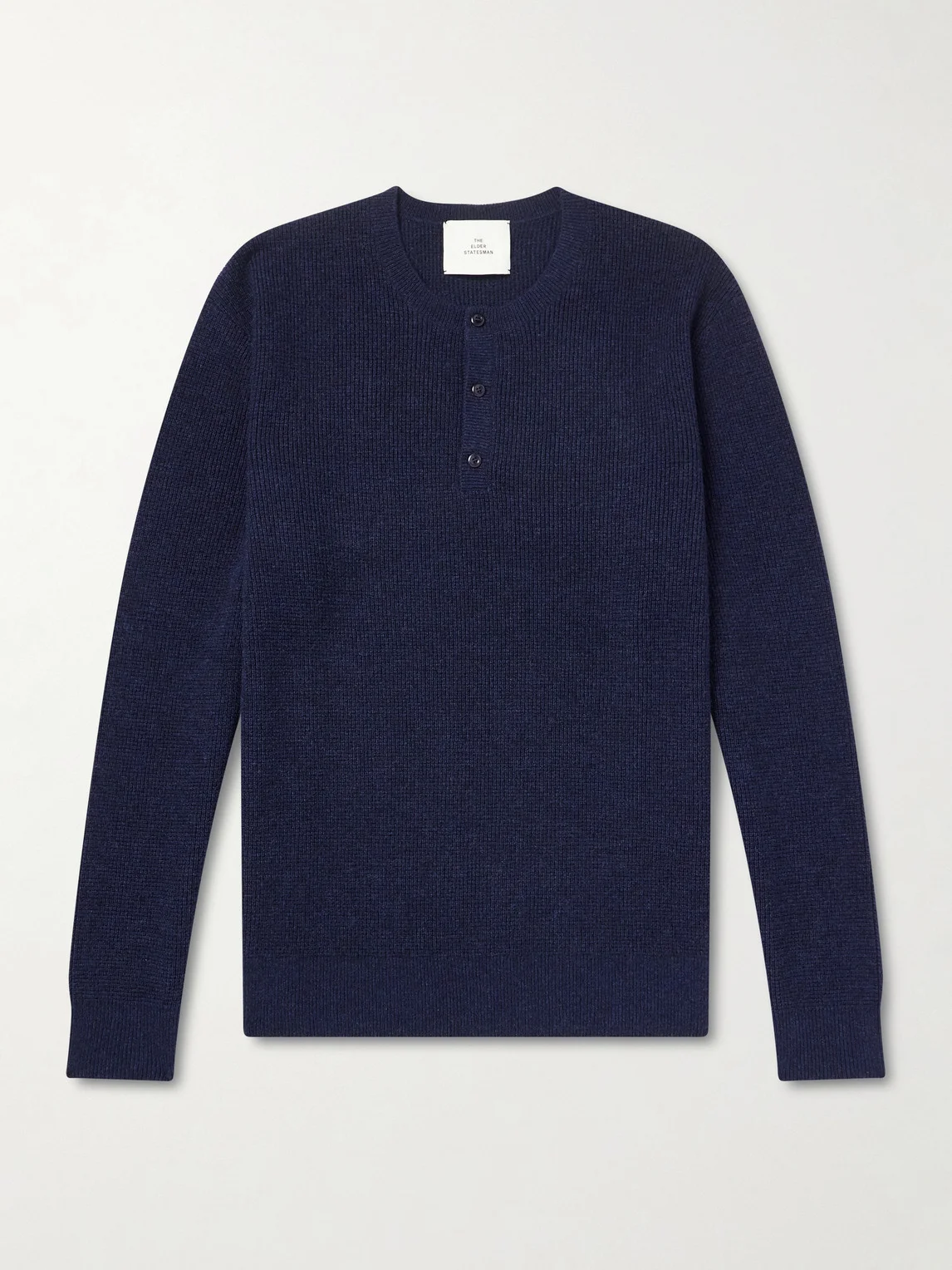 Waffle-Knit Cashmere Henley Sweater - 1