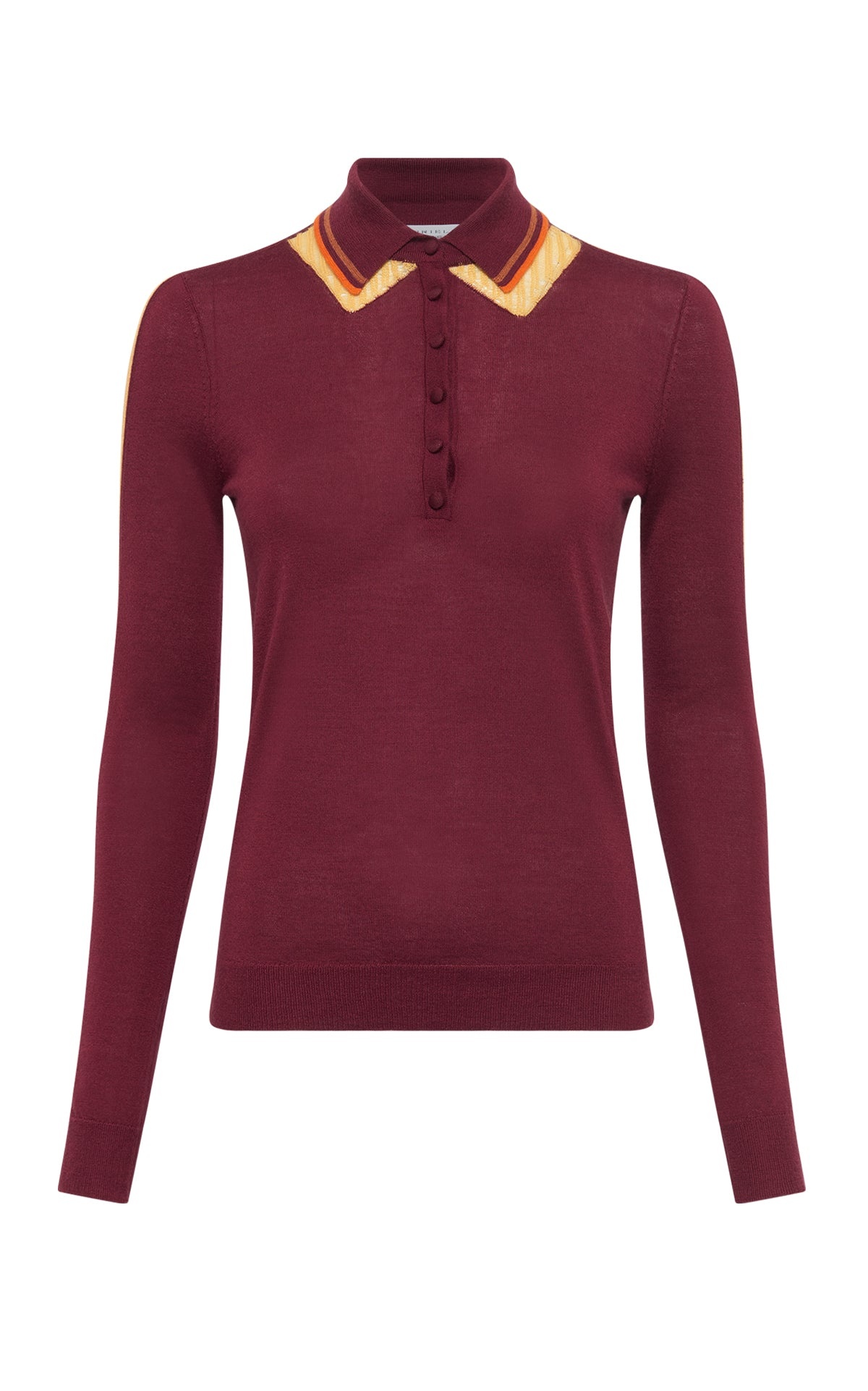 Zorya Knit Long Sleeve Polo In Merlot Multi Cashmere Silk - 1
