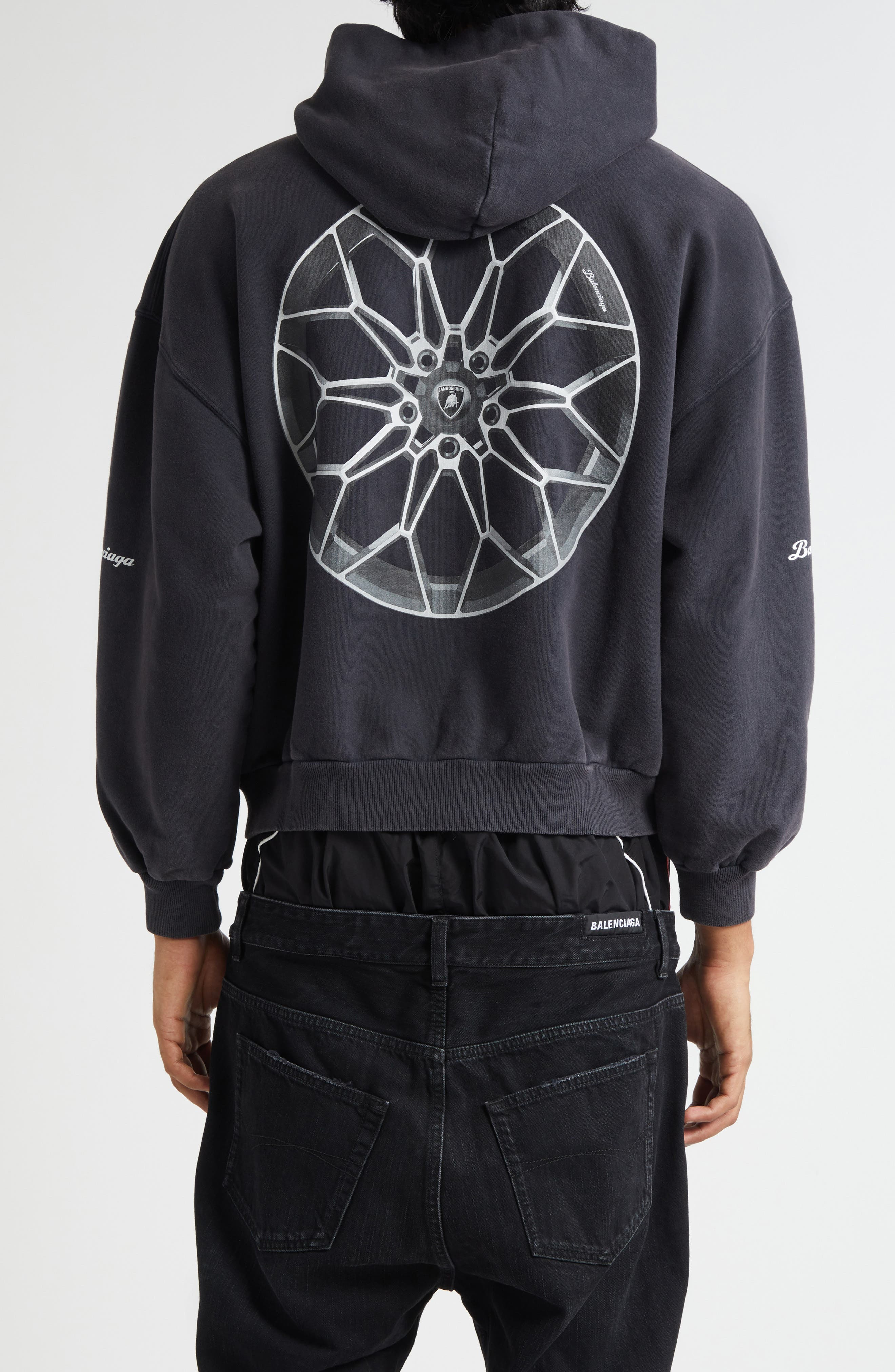 Balenciaga x Automobili Lamborghini Small Fit Full Zip Fleece Graphic Hoodie in 1041 Faded Washed Bl - 3