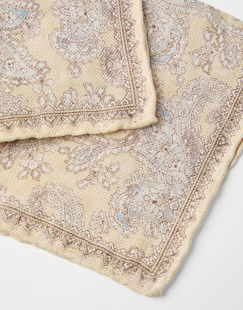 Brunello Cucinelli Double face linen and silk pocket square with paisley design outlook