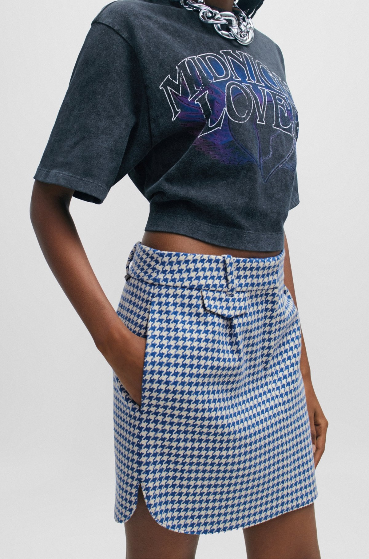 HOUNDSTOOTH MINI SKIRT IN A COTTON BLEND - 5