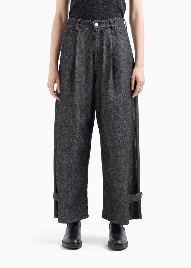 Icon high-waisted, wide-leg jeans with pleats in rinsed denim 2