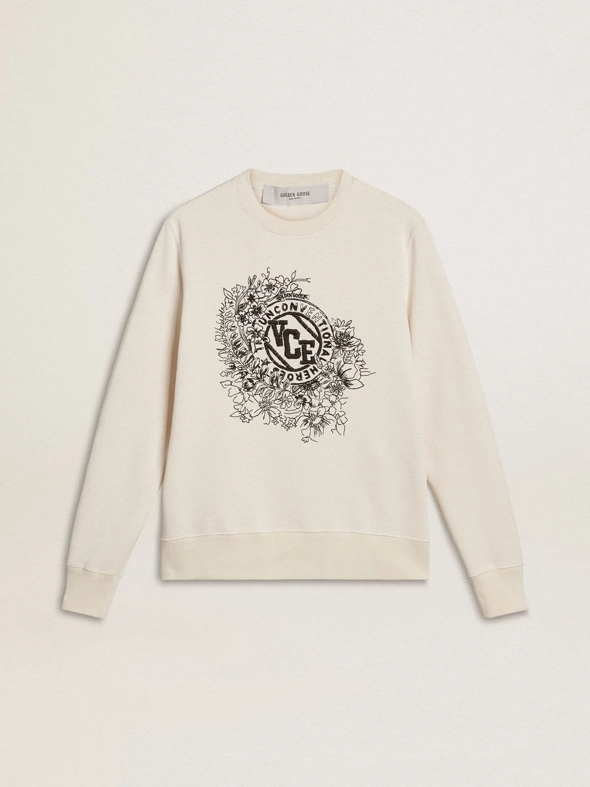 Women’s worn-white cotton sweatshirt with embroidery - 1