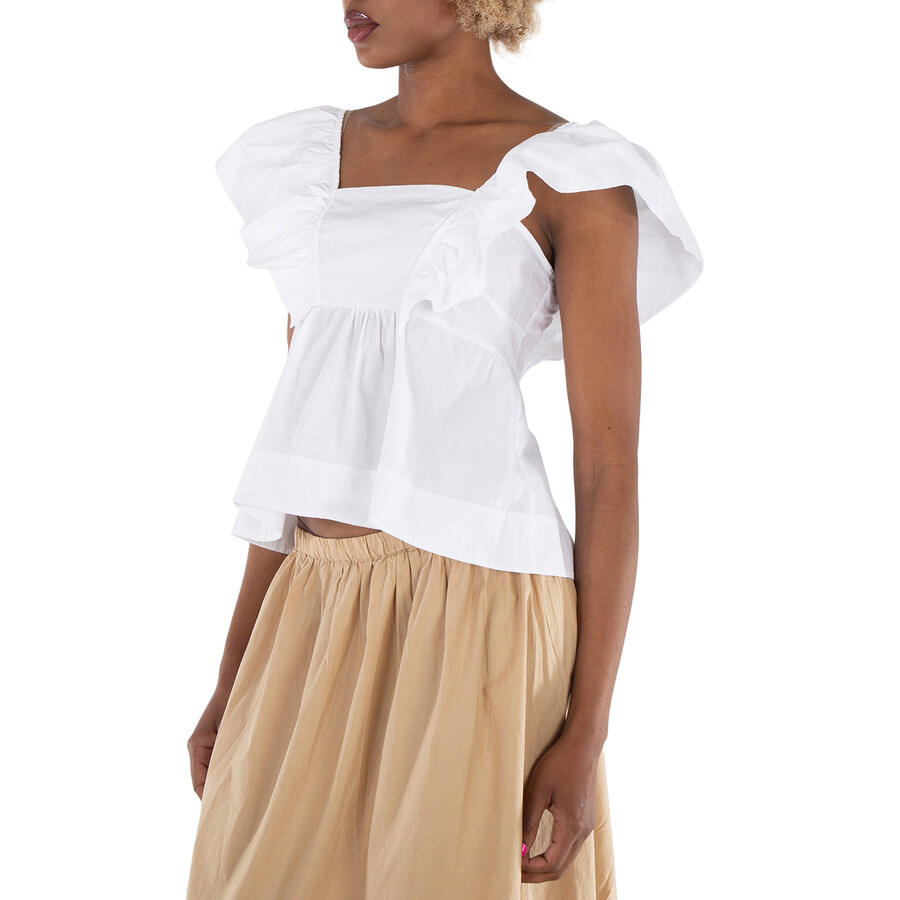 Ganni Bright White Cotton Poplin Ruffle Blouse - 2