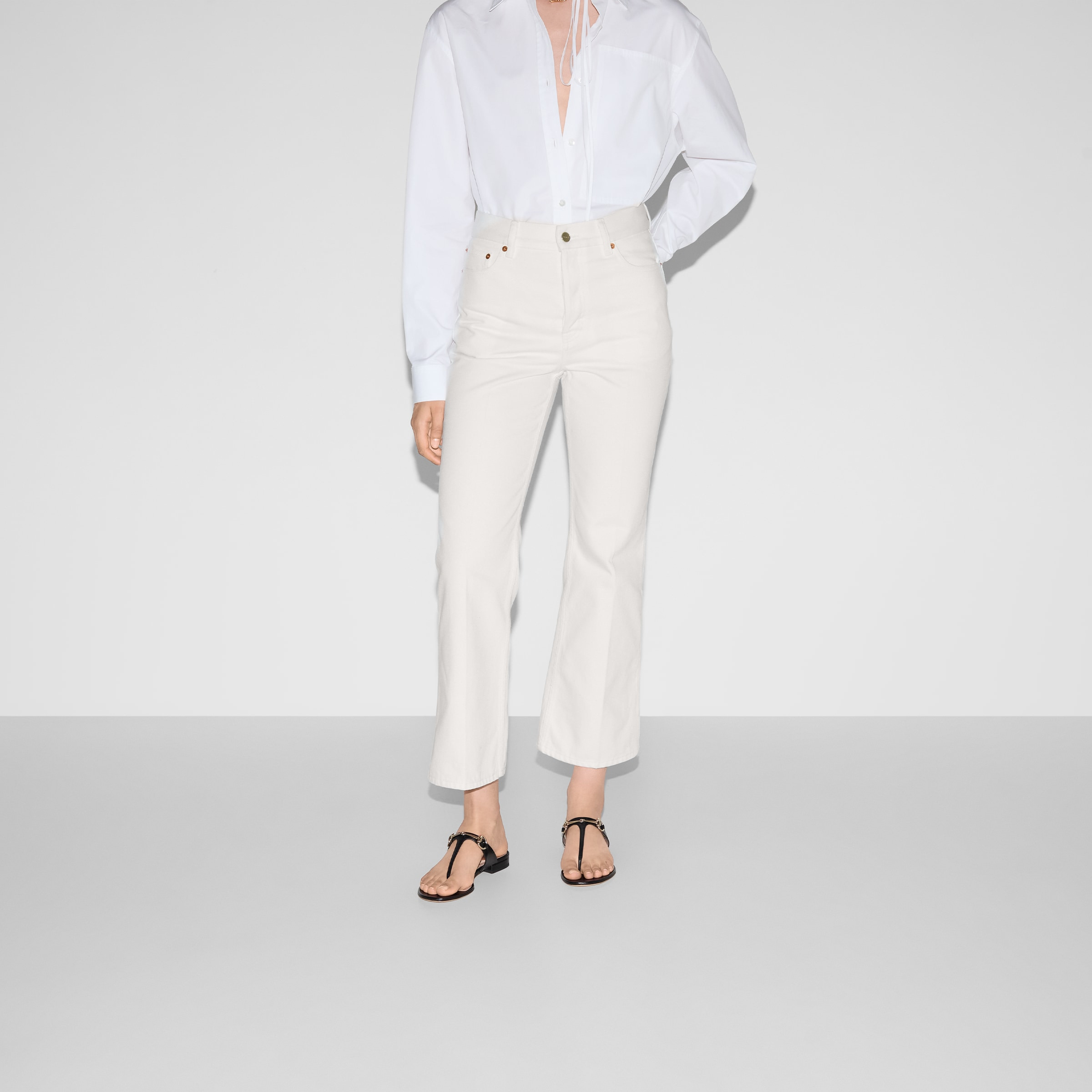 Cropped flared denim pants - 3