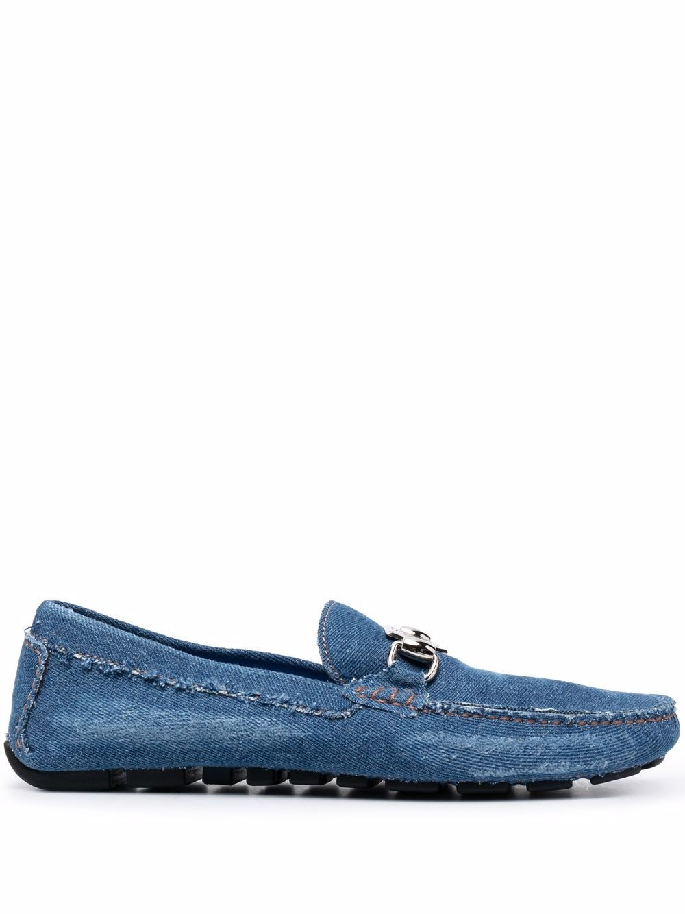 denim logo-plaque moccasins - 1