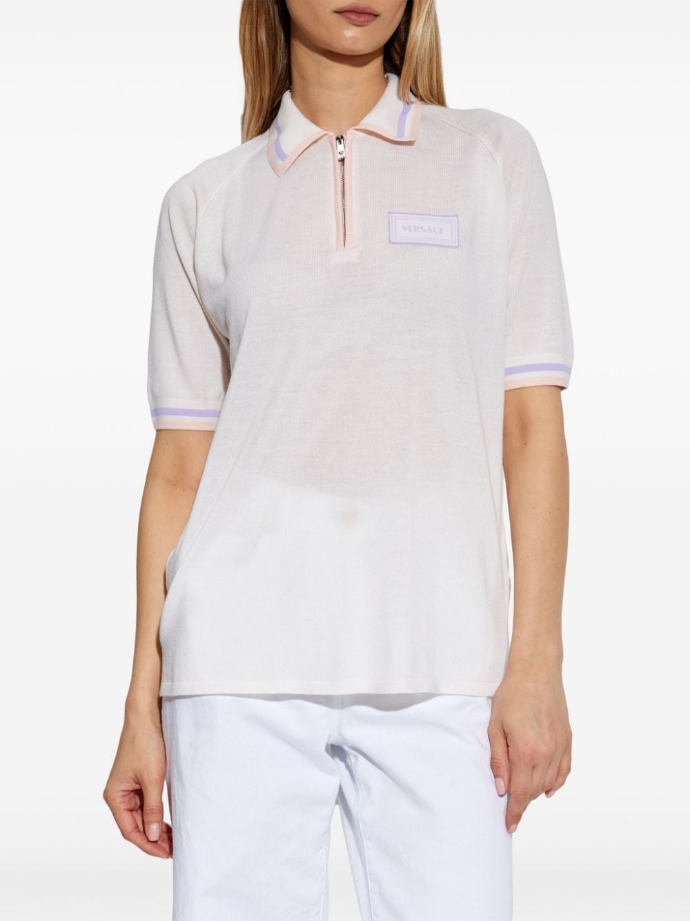 logo-patch knitted polo shirt - 3