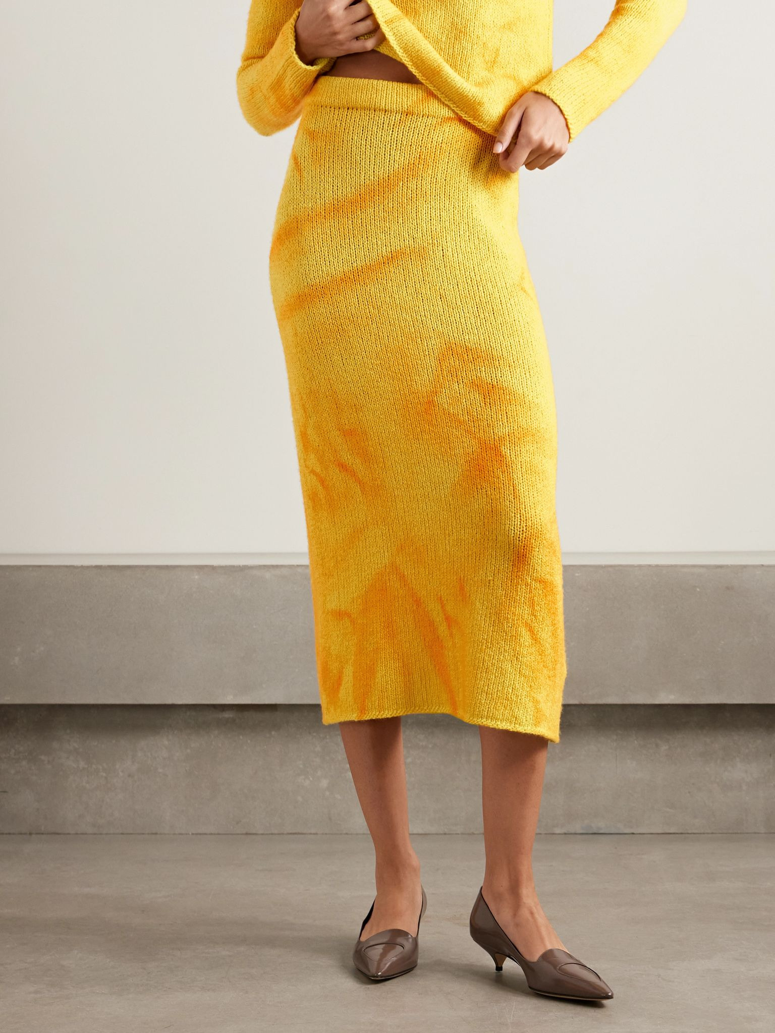 Dorcas tie-dyed cashmere midi skirt Yellow - 3