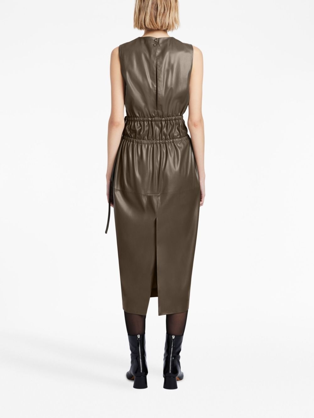 faux-leather gathered midi dress - 4