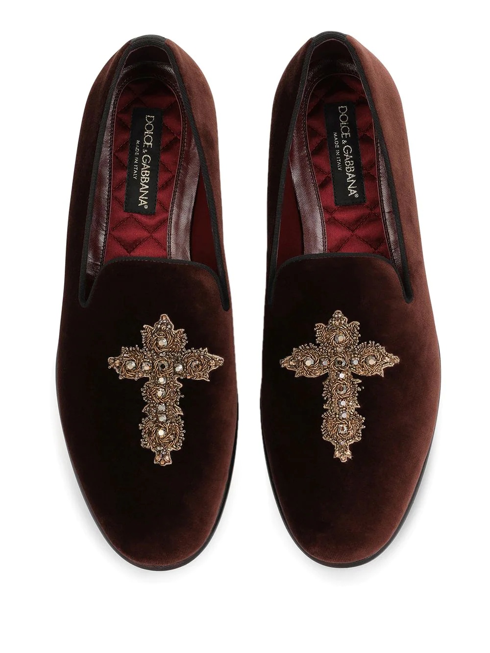 cross embellished velvet slippers - 4