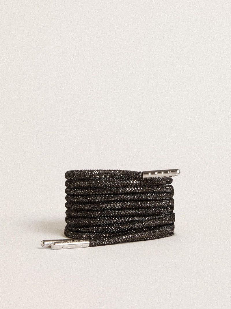 Black laces with silver-colored Swarovski rhinestones - 1