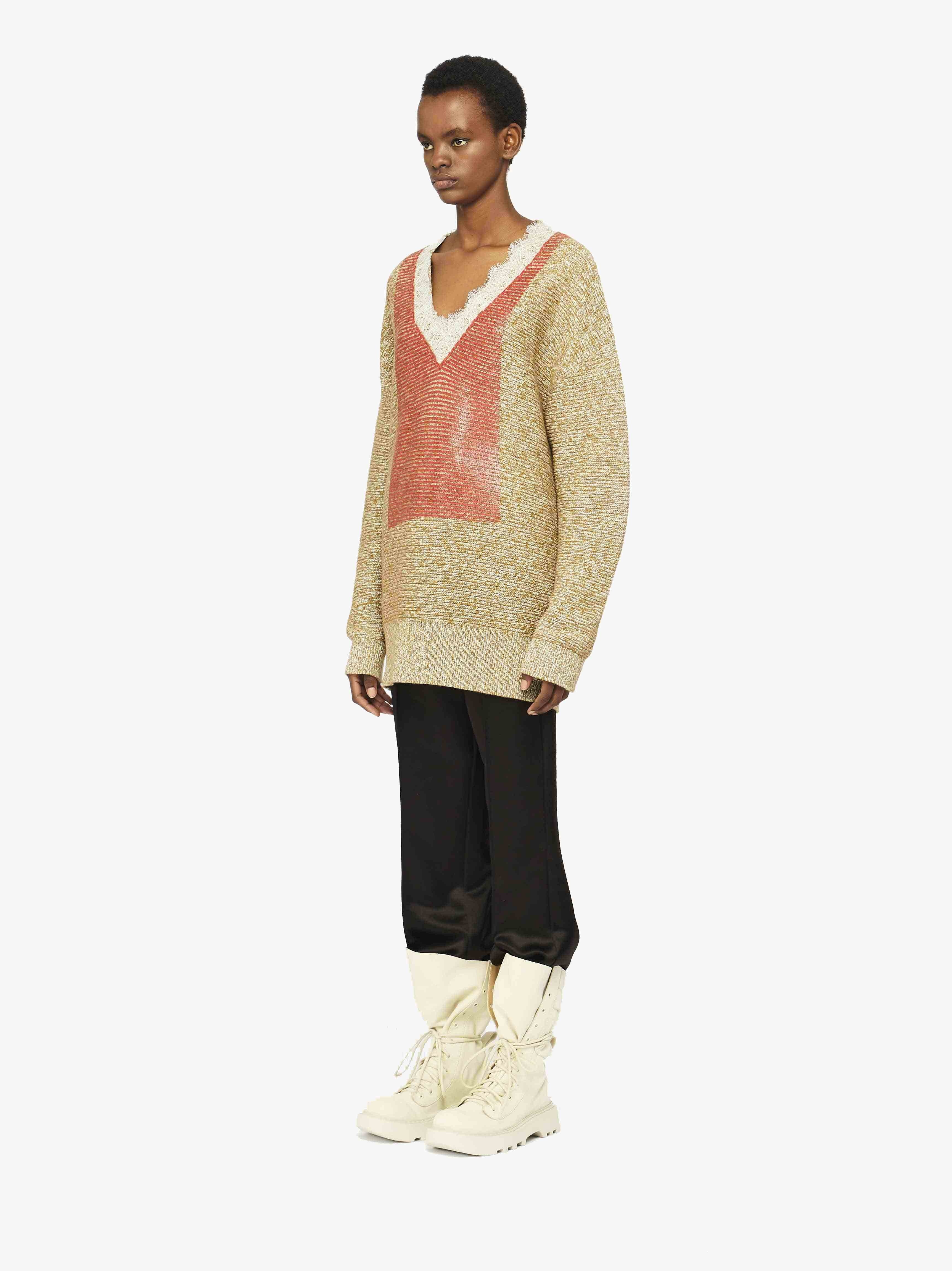 V-NECK LACE TRIM SWEATER - 4