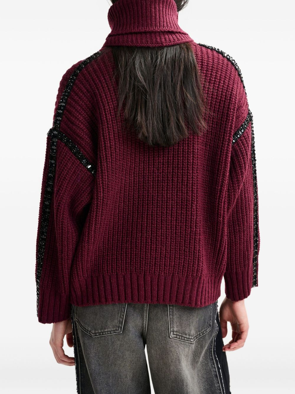 ribbed-knit crystal-embellishment sweater - 4