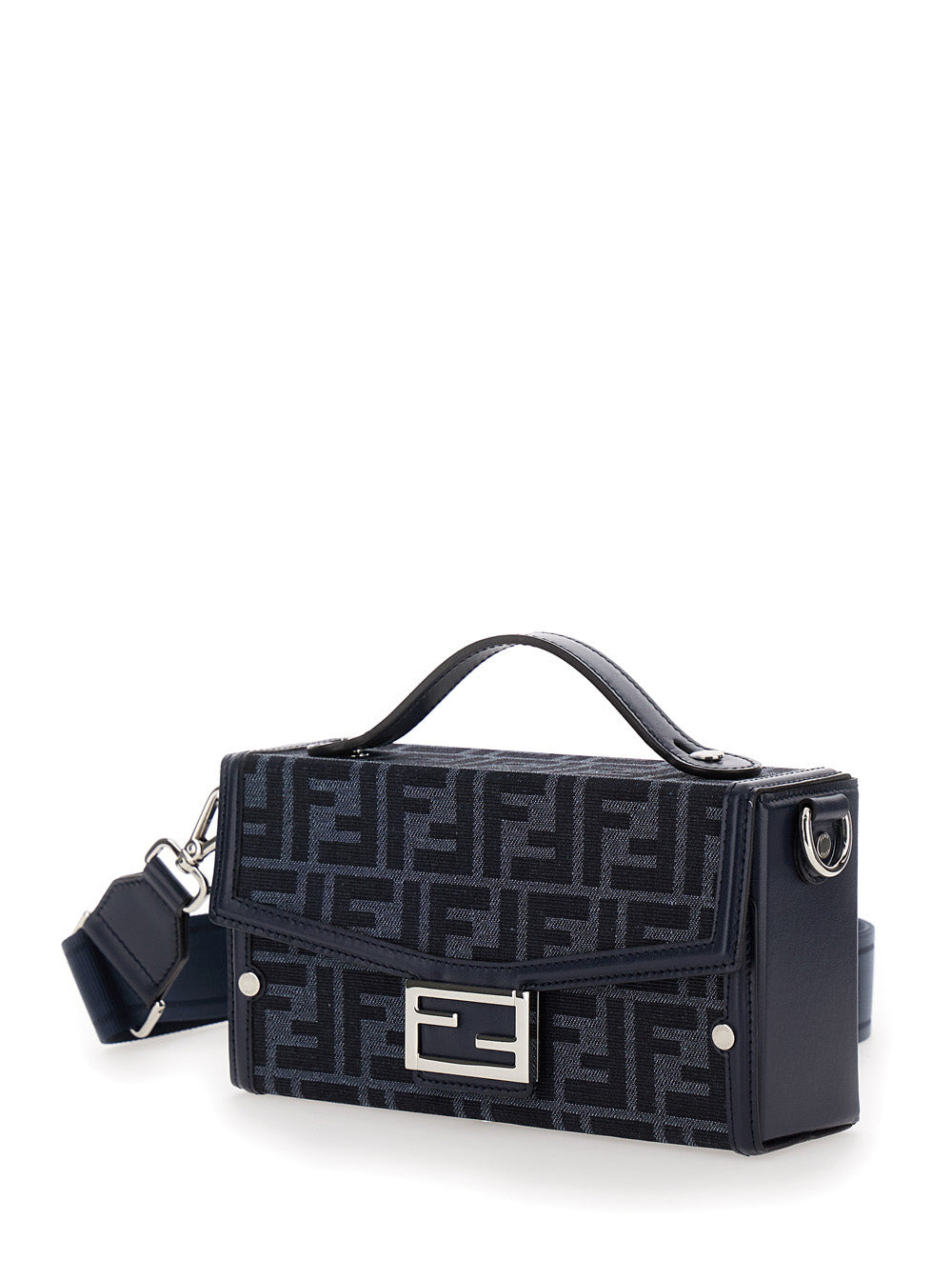 Fendi Men 'Baguette Soft Trunk' Blue Crossbody Bag In Ff Fabric Man - 2