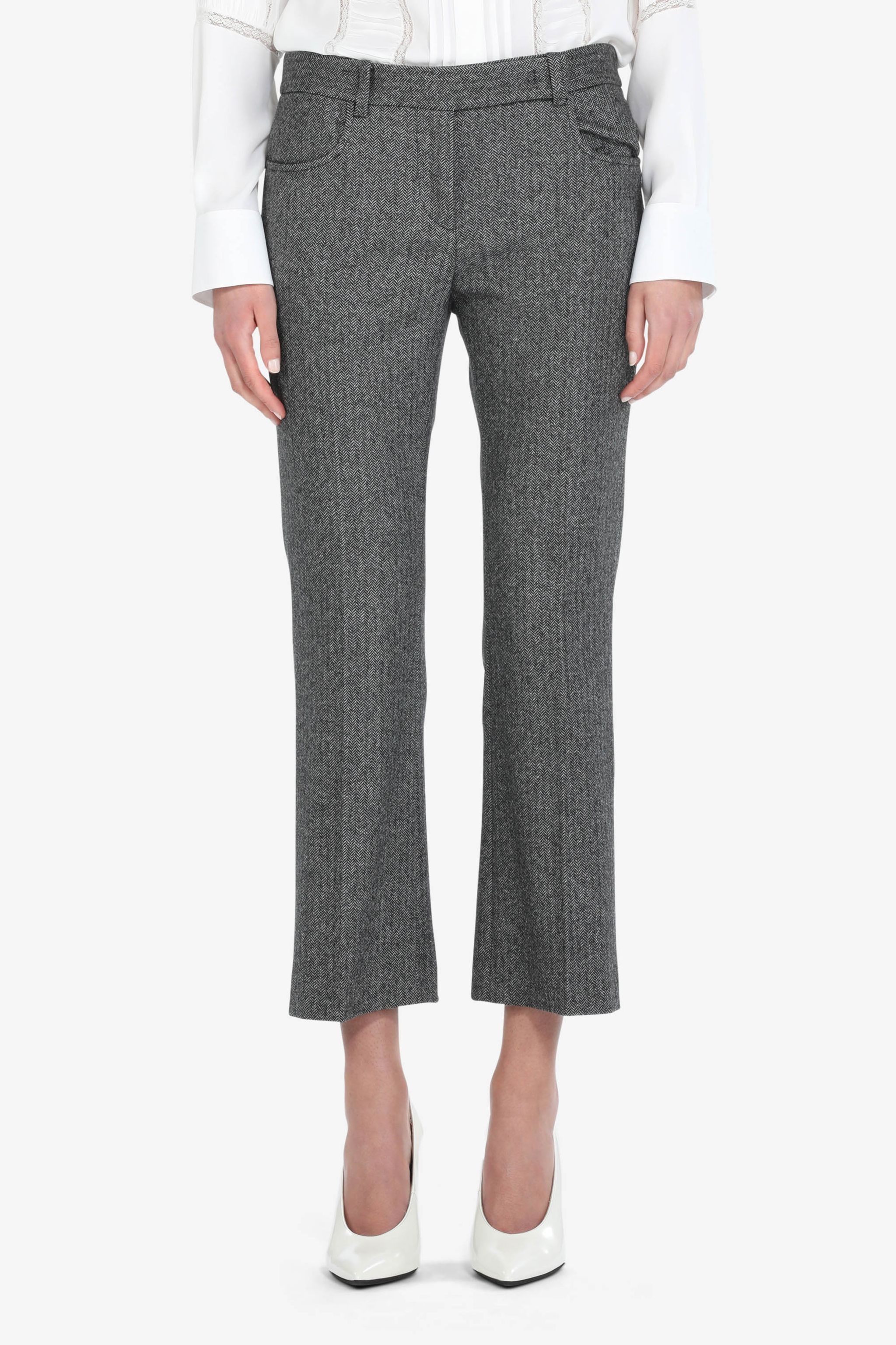 HERRINGBONE CROPPED STRAIGHT-LEG TROUSERS - 1