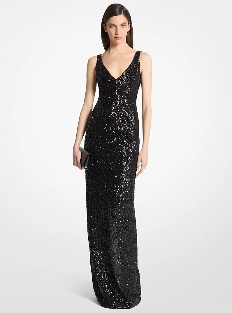Sequined Stretch Tulle Gown - 1