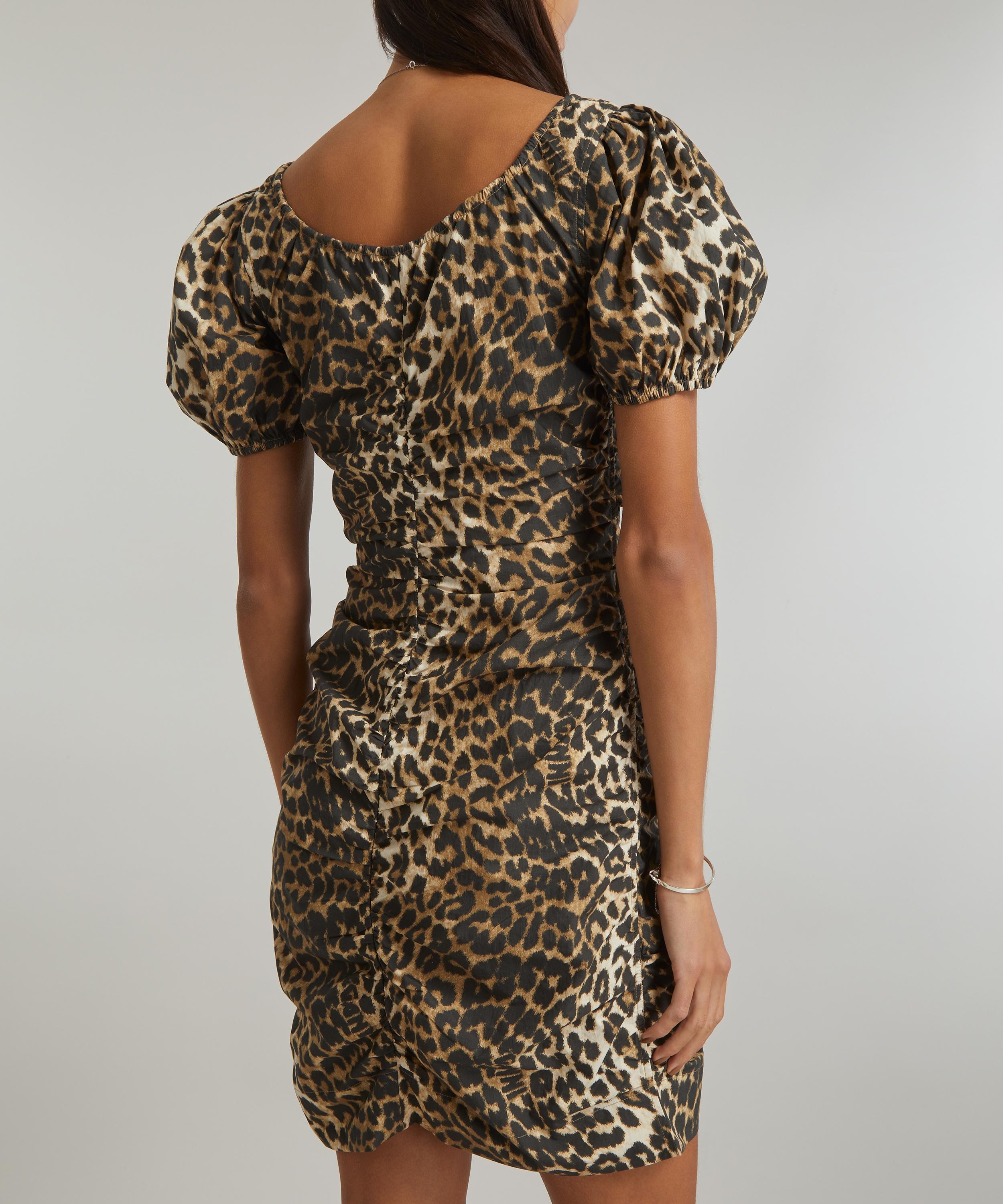 Leopard-Printed Gathered U-Neck Mini-Dress - 4