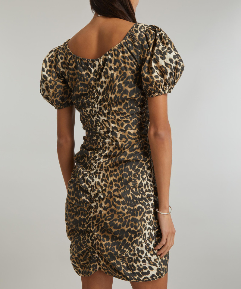 Leopard-Printed Gathered U-Neck Mini-Dress 4