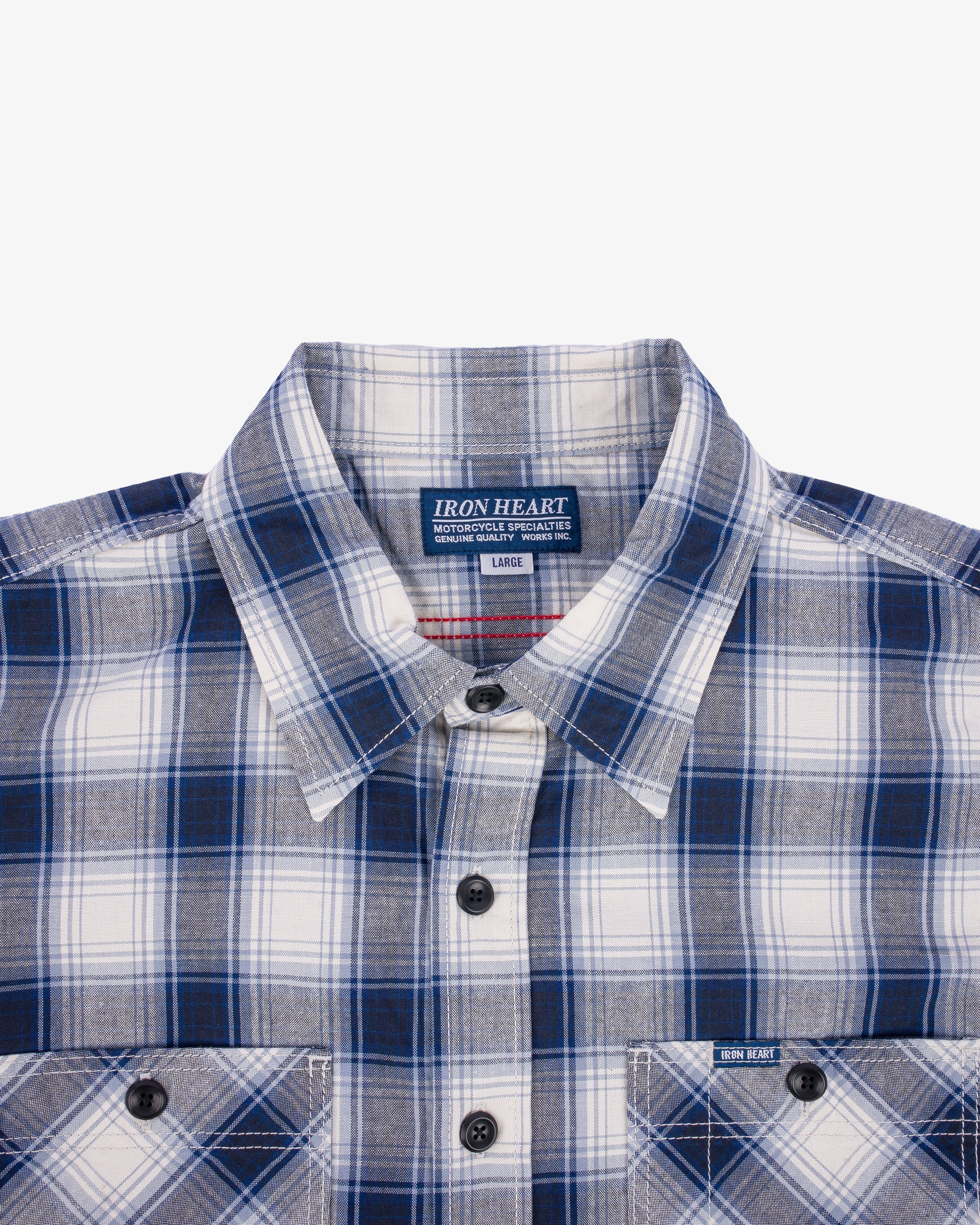 5OZ SELVEDGE SHORT SLEEVED MADRAS CHECK WORK SHIRT - BLUE - 7