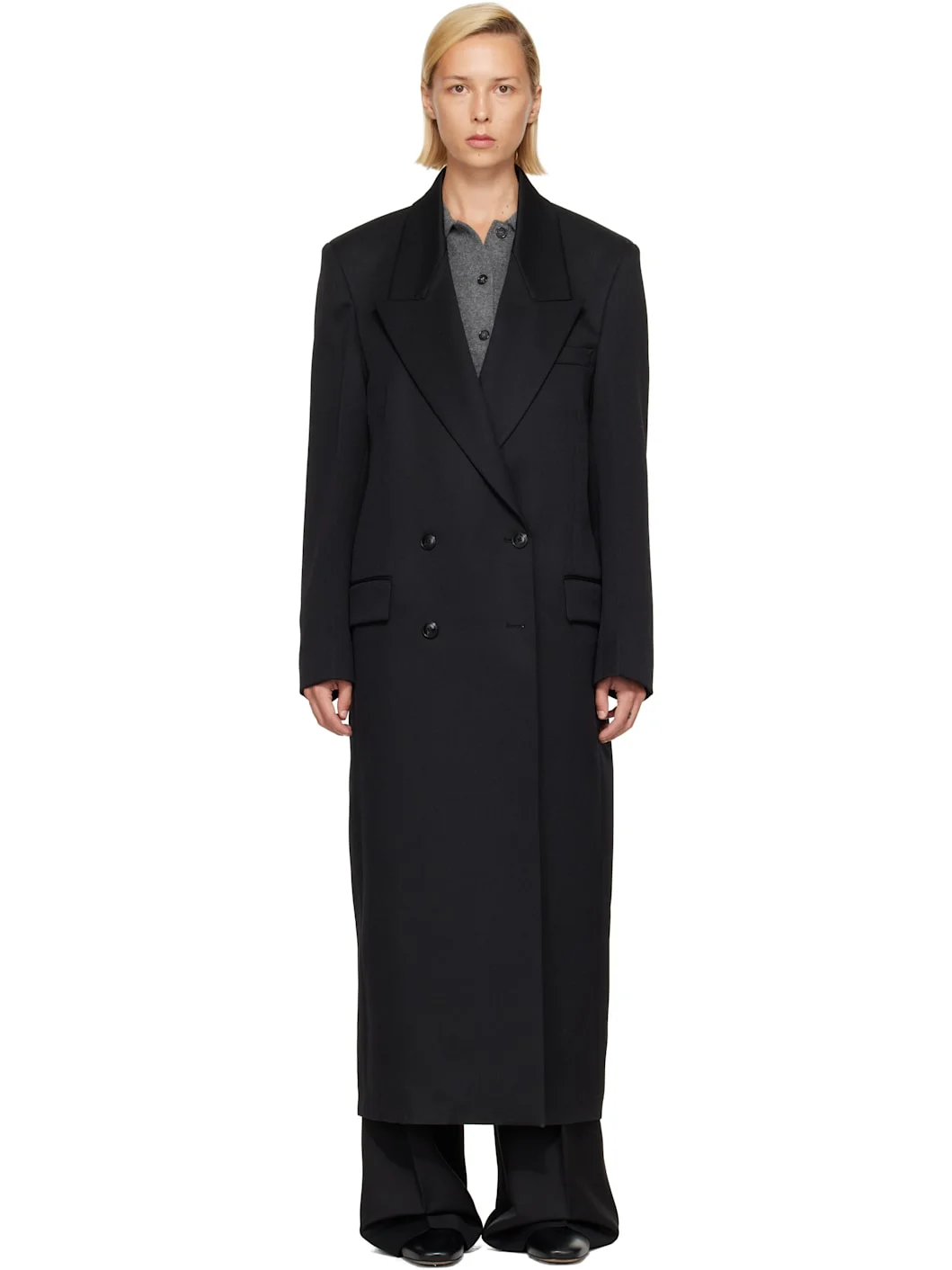 Black Double Breasted Tailored Coat - 1