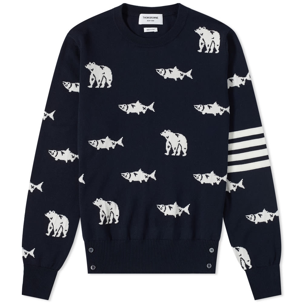 Thom Browne Bear & Salmon Intarsia Crew Knit - 1