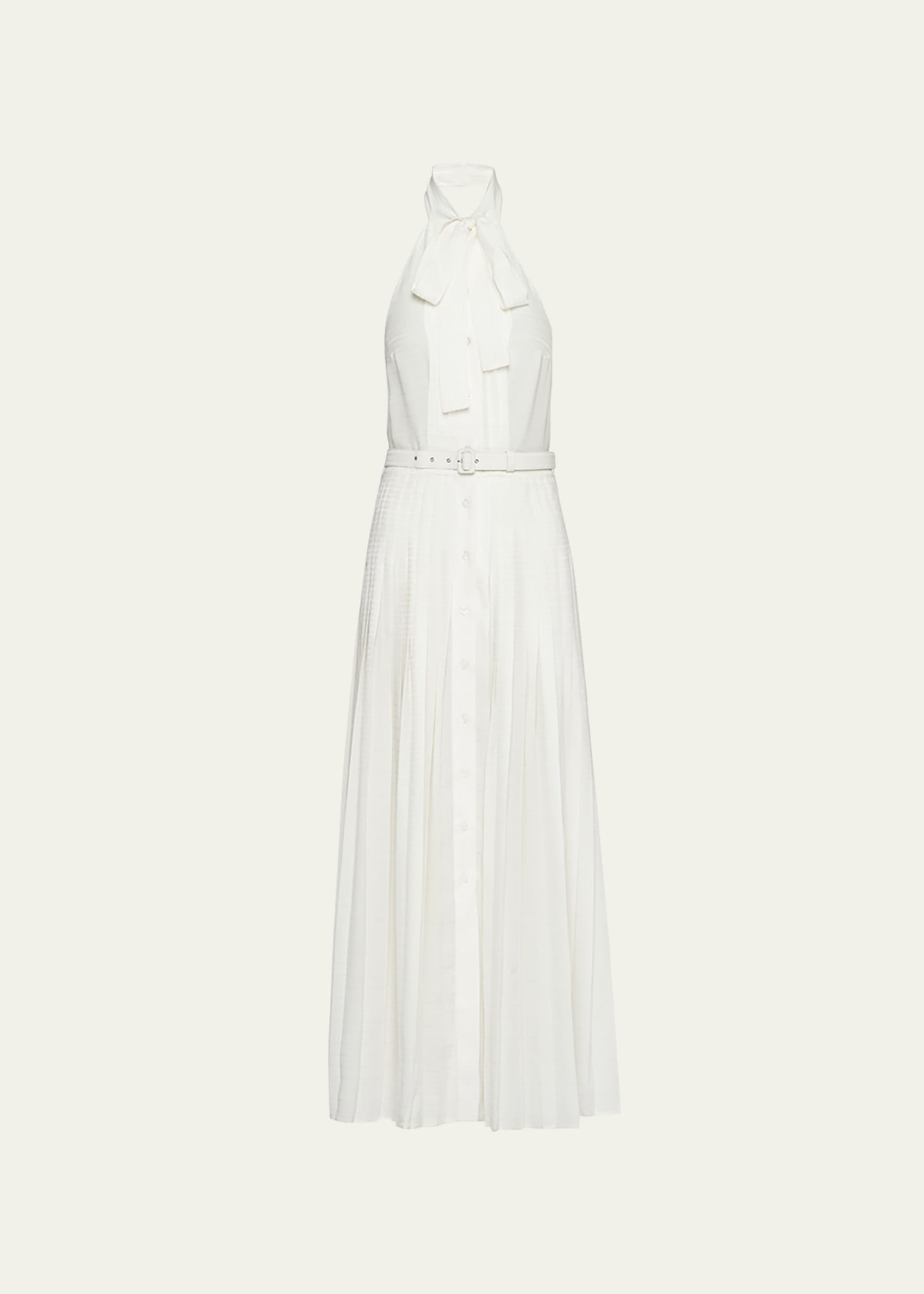 Halter Pleated Silk Belted Dress - 1