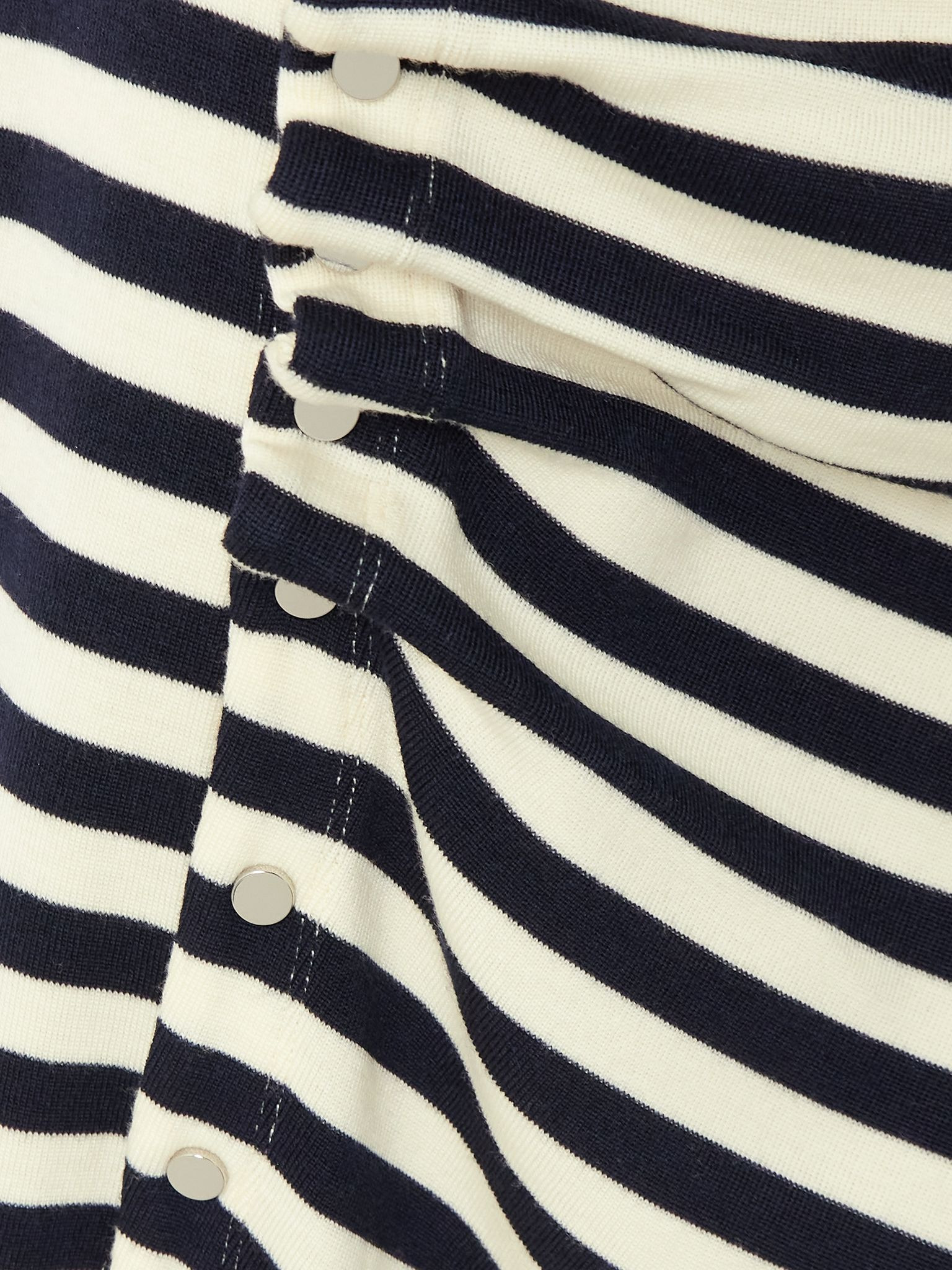 Gathered embellished striped wool-blend midi dress Multi - 4