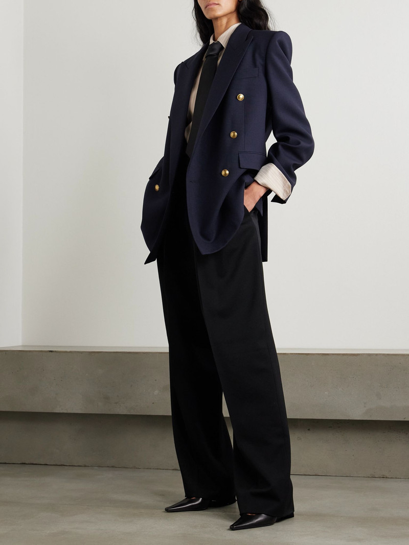 SAINT LAURENT Oversized double-breasted grain de poudre wool blazer Blue outlook