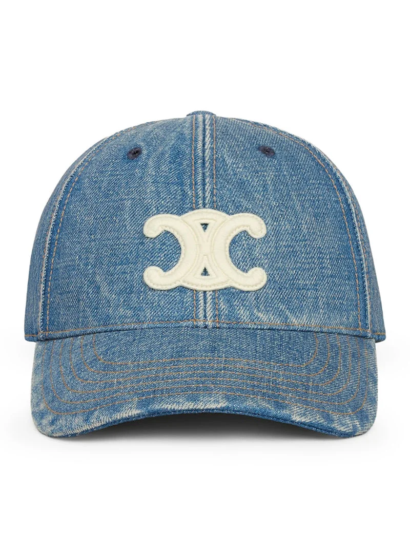 Celine Men Triomphe Baseball Cap In Union Wash Denim - 1