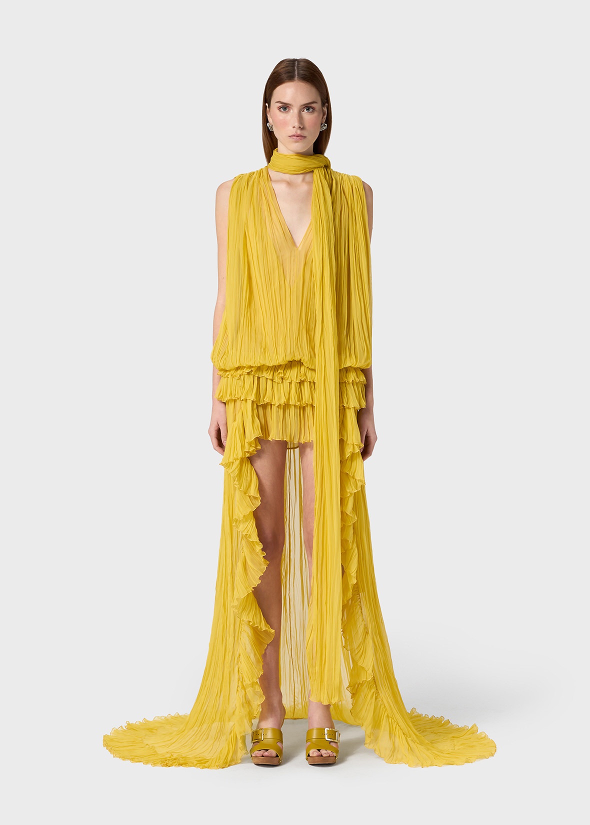 PLEATED ASYMMETRIC DRESS IN SILK CHIFFON - 3