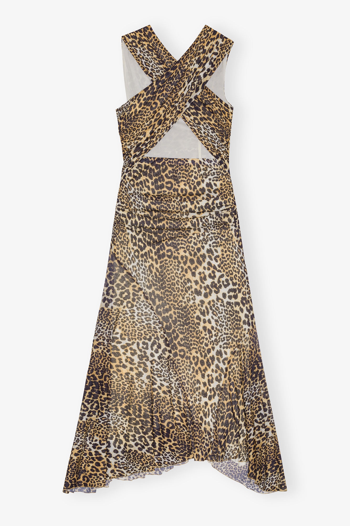 LEOPARD MARL MESH LONG RUCHED CROSSOVER DRESS - 6