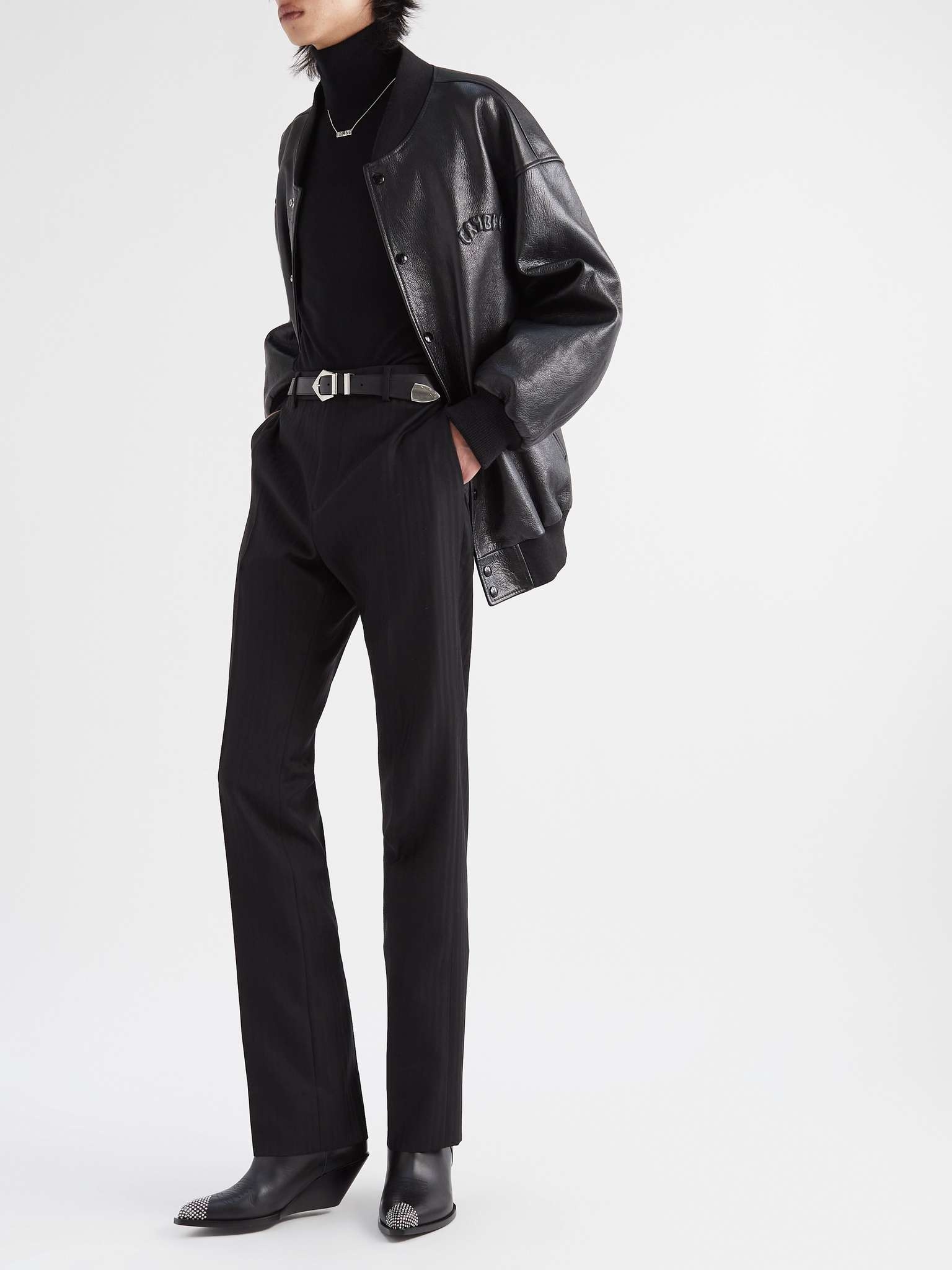CELINE FLARED CROPPED PANTS IN STRIPED WOOL | REVERSIBLE