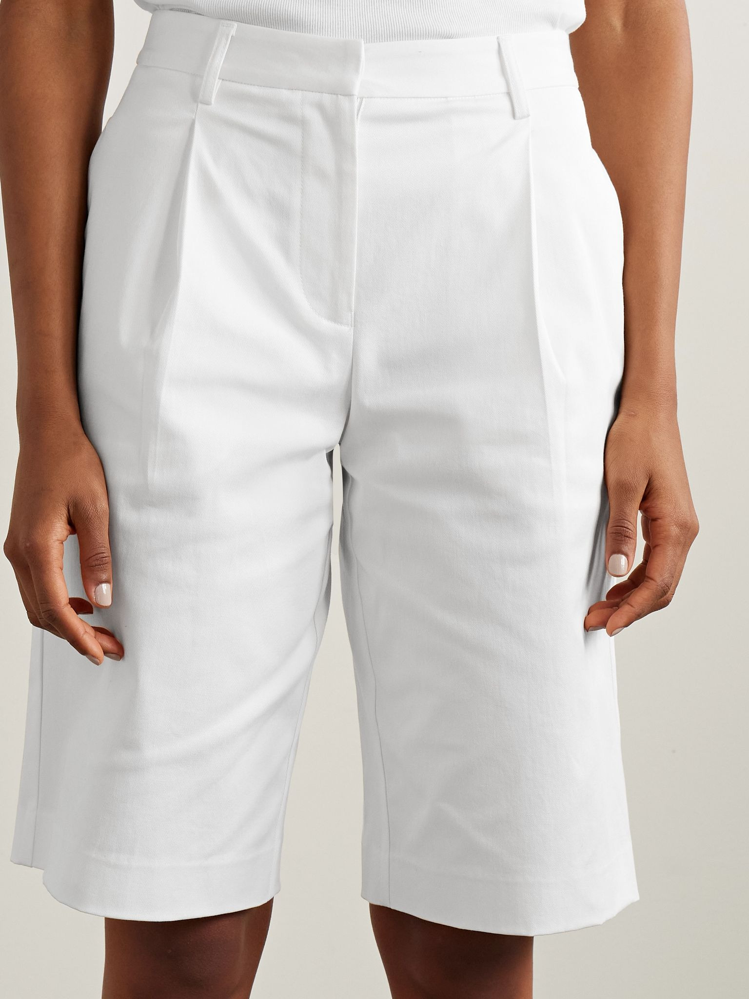 Pleated organic cotton-blend twill shorts White - 3