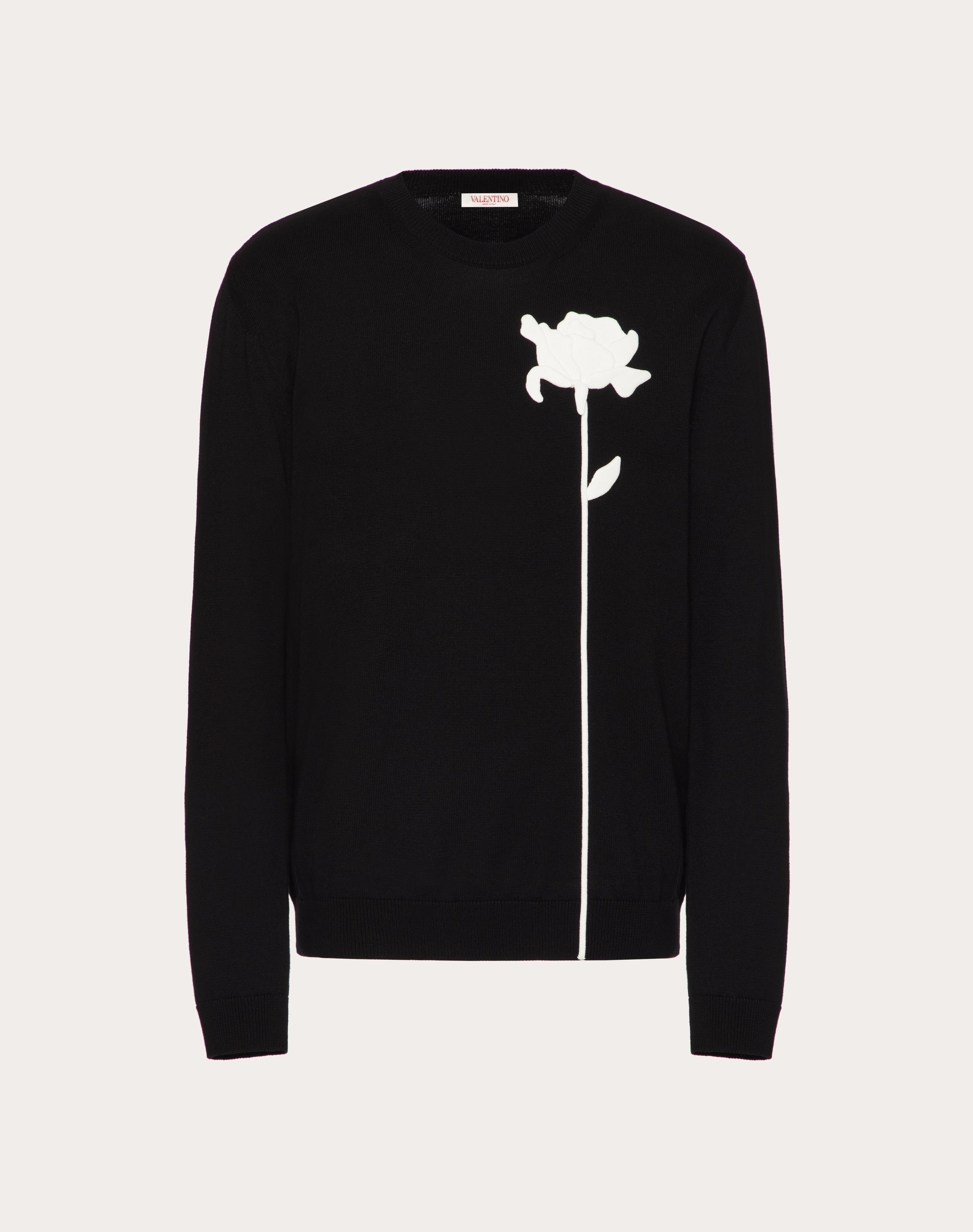 WOOL CREWNECK SWEATER WITH FLOWER EMBROIDERY - 1