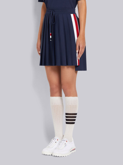 Thom Browne Navy Stretch Viscose Intarsia Side Stripe Dropped Back Pleated Mini Skirt outlook