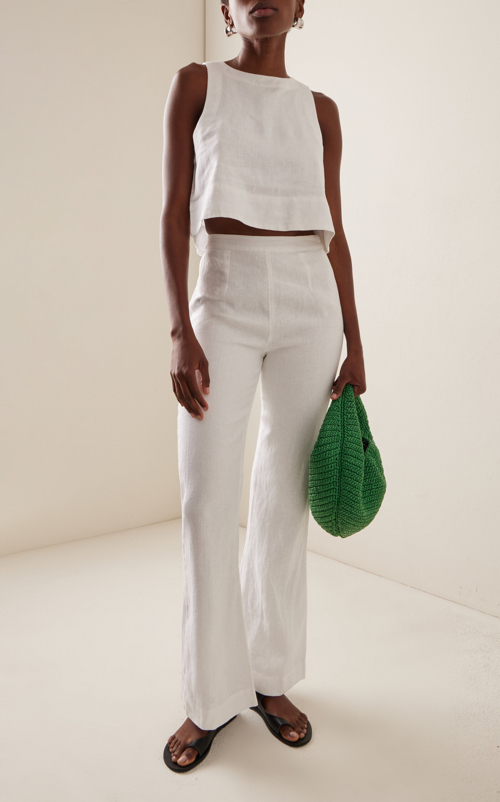 Exclusive Tia High-Waisted Linen Flared-Leg Pants white - 2