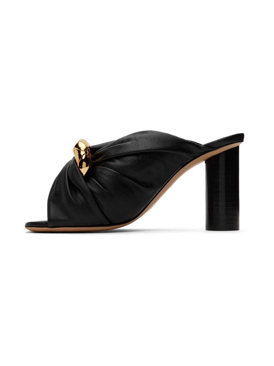Black Corner Leather Heeled Sandals - 3