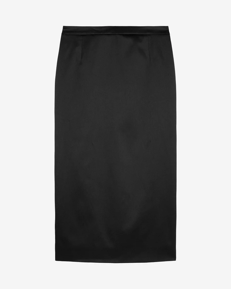 LONG BLACK SATIN PENCIL SKIRT - 1
