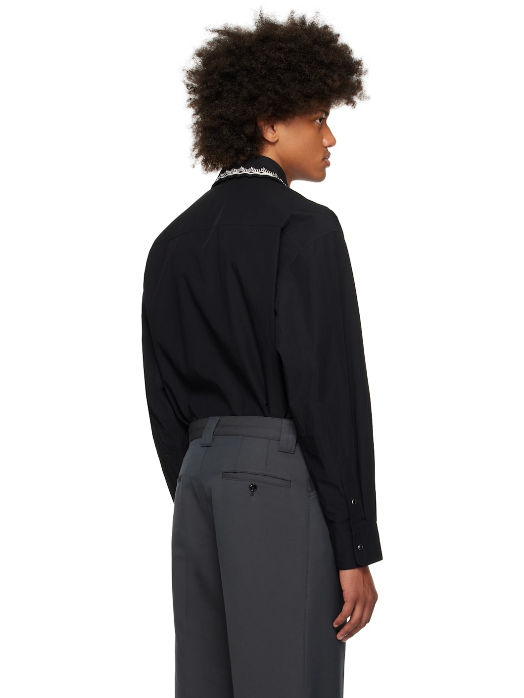 Black Embroidered Collar Shirt - 3